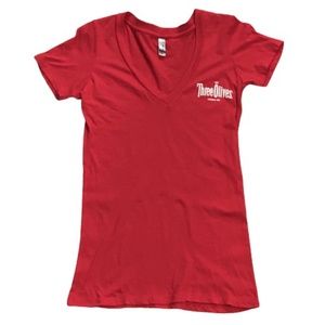Three Olives Vodka Red V-Neck Short Sleeve T Shirt